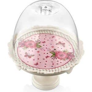 Desenli Ayaklı ve Kapaklı Kek Pasta Servis Tabağı Kek Fanus