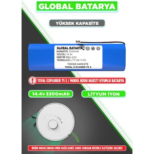 Global Batarya Tefal X-Plorer 75 S Uyumlu Akıllı Robot Süpürge Bataryası 14.4V 3200MAH Li-Ion Pil (Yüksek Kapasite)
