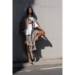 Mireya Asimetrik Vizon Dantel Etek