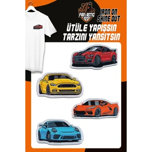 Ütü ile Yapışan Dokuma Arma Seti Patch Yama Renkli Arabalar Modeli (4 Adet)