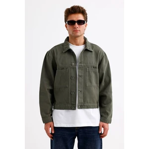 Erkek Haki Kot Ceket Crop Düğmeli