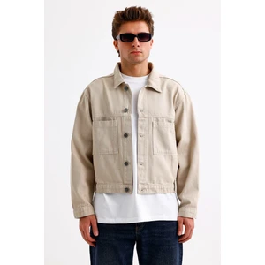 Erkek Bej Crop Kot Ceket Düğmeli