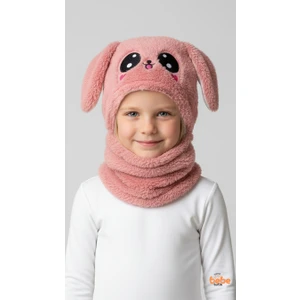 Kız Çocuk Kulaklı Bere Boyunluk Takım – Sevimli Tavşan Desenli Polar Kışlık Şapka & Atkı, 3-12 Yaş