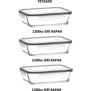 Feyzade Fresco Cam Kilitli Saklama Kabı 3'lü Set Dikdörtgen (1200 CC)-(FRS-257)