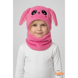 Kız Çocuk Kulaklı Bere Boyunluk Takım – Sevimli Tavşan Desenli Polar Kışlık Şapka & Atkı, 3-12 Yaş