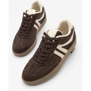 Kadın Sneaker Acı Kahve Bağcıklı Düz Taban Spor Ayakkabı Tiyone Kahve Süet