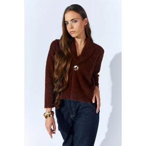 Kadın Kahve 8949 Gömlek Yaka Gold Düğmeli̇ Sakal Hirka