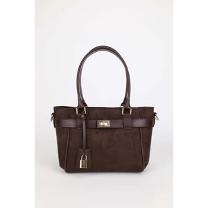 Kadın Kemer ve Kilit Charm Detaylı Fermuar Kapamalı El ve Omuz Çantası Lotus