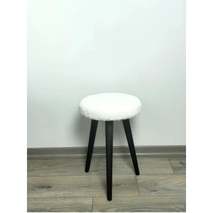 Cozy Peluş Puf Dekoratif Ahşap 3 Siyah Ayaklı Tabure Şık Konforlu Yumuşacık Modern ve Rahat Oturak