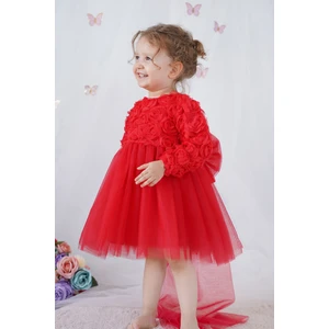 Kız Bebek Elbise Uzun Kollu Fiyonklu Güllü Doğum Günü Parti Düğün Özel Gün Abiye Kız Çocuk Elbise