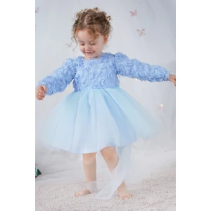 Kız Bebek Elbise Uzun Kollu Fiyonklu Güllü Doğum Günü Parti Düğün Özel Gün Abiye Kız Çocuk Elbise