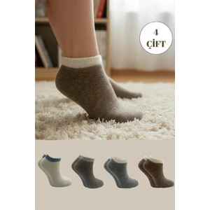 Kadın Lambswool Yün Kışlık Kalın Patik Çorap 4'lü Paket