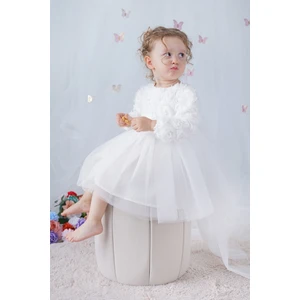 Kız Bebek Elbise Uzun Kollu Fiyonklu Güllü Doğum Günü Parti Düğün Özel Gün Abiye Kız Çocuk Elbise