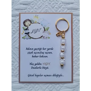 52 Adet Isme Özel Tasarım Beyaz Anahtarlık Hastane Yeni Doğan 40 Mevlidi Dağıtmalık Hediyelik