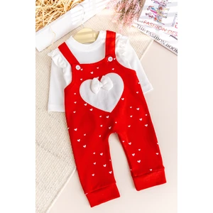 Kalp Desenli Fiyonklu Kız Bebek Tulum Salopet Takım