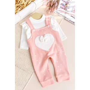 Kalp Desenli Fiyonklu Kız Bebek Tulum Salopet Takım