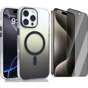 iPhone 16 Pro Max Kılıf M-safe Şarj Özellikli Transparan Renk Geçişli Zore Toros Kapak + Hayalet Ekran Koruyucu