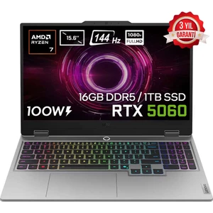 LOQ 15AHP10 AMD Ryzen 7-250 16GB DDR5 1TB SSD RTX5060 8GB 100W 15.6 inç Full HD 144Hz IPS FreeDos Gaming Laptop (83JG006ETRv2)
