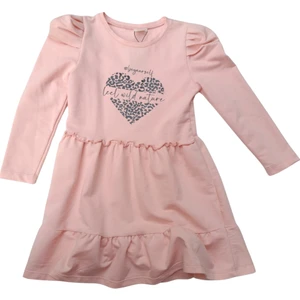 Kali Kids Kız Çocuk Penye Pembe Baskılı Pamuklu Volanlı Elbise