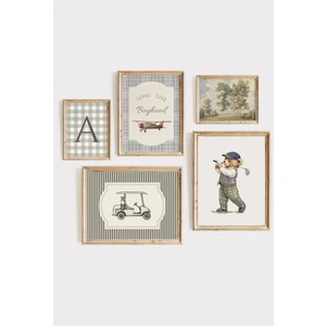 Vintage Golf Ayıcık Temalı 5li Çerçeveli Çocuk ve Bebek odası Poster Set