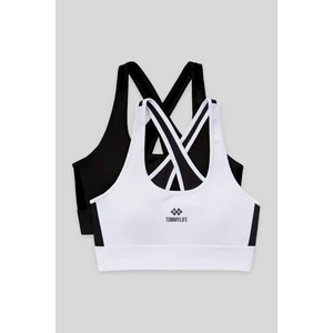 Slim Fit U Yaka 2li Paket Siyah-Beyaz Kadın Spor Büstiyer - 97121