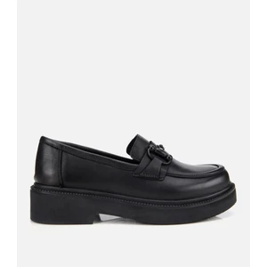 Kadın Deri Siyah Kalın Tabanlı Klasik Loafer
