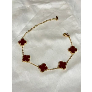Gold 4 Yaprak Bordo Yonca Şans Çelik Bileklik