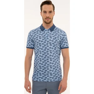 Pierre Cardin Erkek Mavi Slim Fit Baskılı Polo Yaka Tişört 50220880-VR036