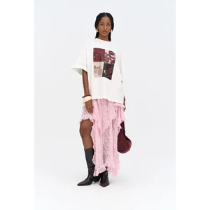 Mireya Asimetrik Pembe Dantel Etek