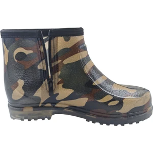 Erkek Kamuflaj Desenli Su Geçirmez Kısa Lastik Bot – Fermuarlı Bahçe ve Yağmur Ayakkabısı