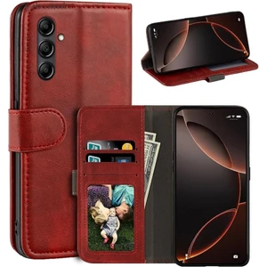 Samsung Galaxy S25 Fe Kılıf 360 Tam Kaplar Deri Dokulu Kapaklı Cüzdan Standlı Kartvizitli Kopçalı Kapak