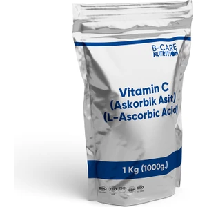 B-Care Nutrition Vitamin C (Askorbik Asit) (Ascorbic Acid) 1kg (1000g.) Katkısız-Aromasız Toz Hammadde