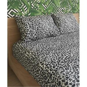 Çift Kişilik Battal Lastikli Çarşaf 2 Adet Yastık Kılıfı Seti- Siyah LEOPAR(180 x 200  cm  30  cm  )