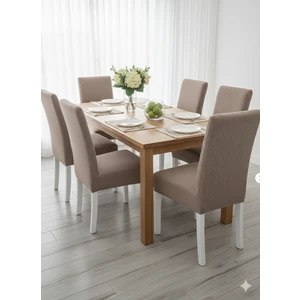 Likralı 6'lı Sandalye Kılıfı Pamuklu Yıkanabilir Kahverengi