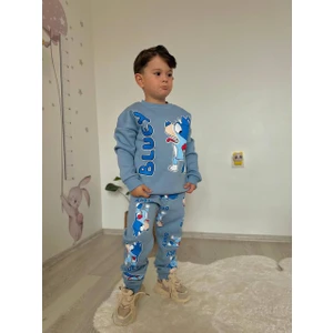 Sacro Kids Bluey Figürlü Şardonlu 3 Iplik Sweatshirt-Eşofman Altı Kışlık Erkek Çocuk Takım