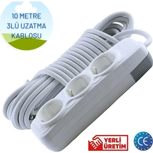 3'lü 10 Metre Uzatma Kablosu Topraklı 3x1,5 Ttr Cca