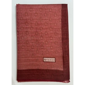 Pamuk Ipek Şeritli Monogram Şal 41728-KIZIL Kahve