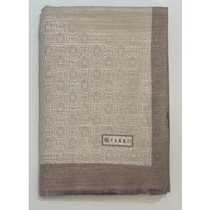 Pamuk Ipek Şeritli Monogram Şal 41728-VIZON