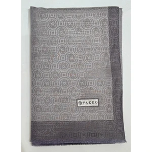 Pamuk Ipek Şeritli Monogram Şal 41728-GRI