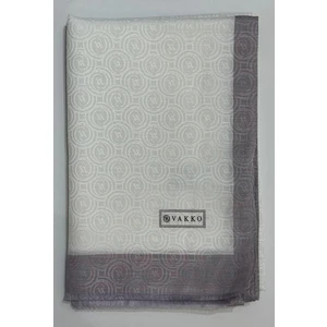 Pamuk Ipek Şeritli Monogram Şal 41728-BEYAZ