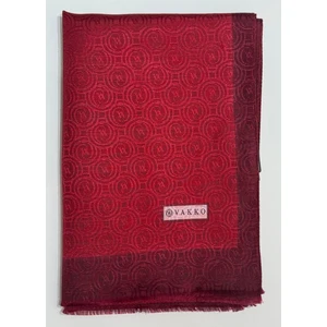 Pamuk Ipek Şeritli Monogram Şal 41728-KOYU Kırmızı