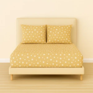 Desenli 160 x 200 cm Çift Kişilik Sütlü Yıldız Lastikli Çarşaf ve 2 Adet Yastık Kılıfı