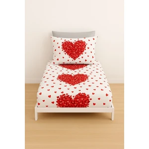 Desenli 120LIK Kırmızı Kalp Lastikli Çarşaf ve Yastık Kılıfı