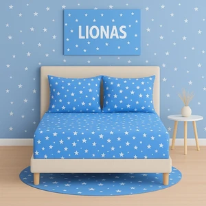 Desenli 160 x 200 cm Çift Kişilik Mavi Yıldız Lastikli Çarşaf ve 2 Adet Yastık Kılıfı