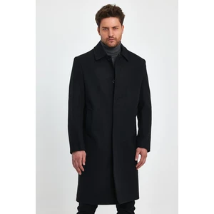 Trend Kombin Erkek Siyah Uzun Regular Fit Kaşe Kaban