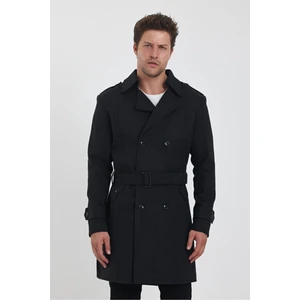 Trend Kombin Erkek Antrasit Kruvaze Yaka Uzun Dar Kalıp Kaşe Kaban