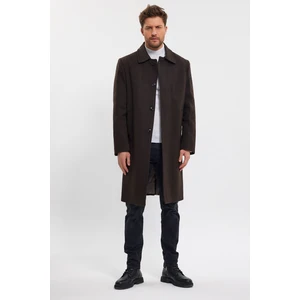 Trend Kombin Erkek Koyu Kahverengi Uzun Regular Fit Kaşe Kaban