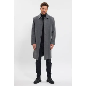 Trend Kombin Erkek Gri Uzun Regular Fit Kaşe Kaban