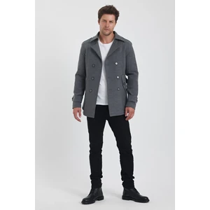 Trend Kombin Erkek Grı Kruvaze Yaka Dar Kalıp Kaşe Kaban