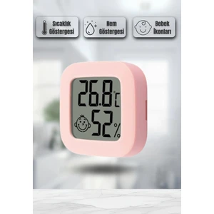 Mini Akıllı Sıcaklık Nem Ölçer LCD Oda Termometre Duvara Takılabilen Masaüstü Isı Göstergesi Pembe